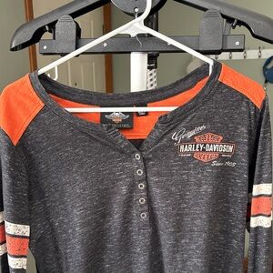 Harley-Davidson Women’s Charcoal and Orange Long Sleeve Tee